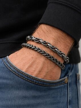 Double Strand Men's Chain Bracelet stainless steel heavy bracelet